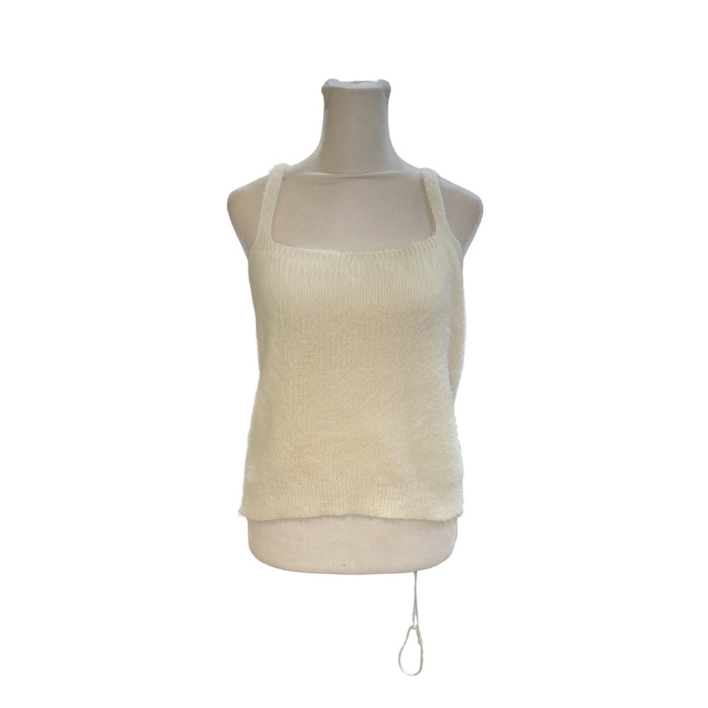 Willow & Wind Womens Cream Fuzzy Knit Square Neck Tank Top Sweater Size M